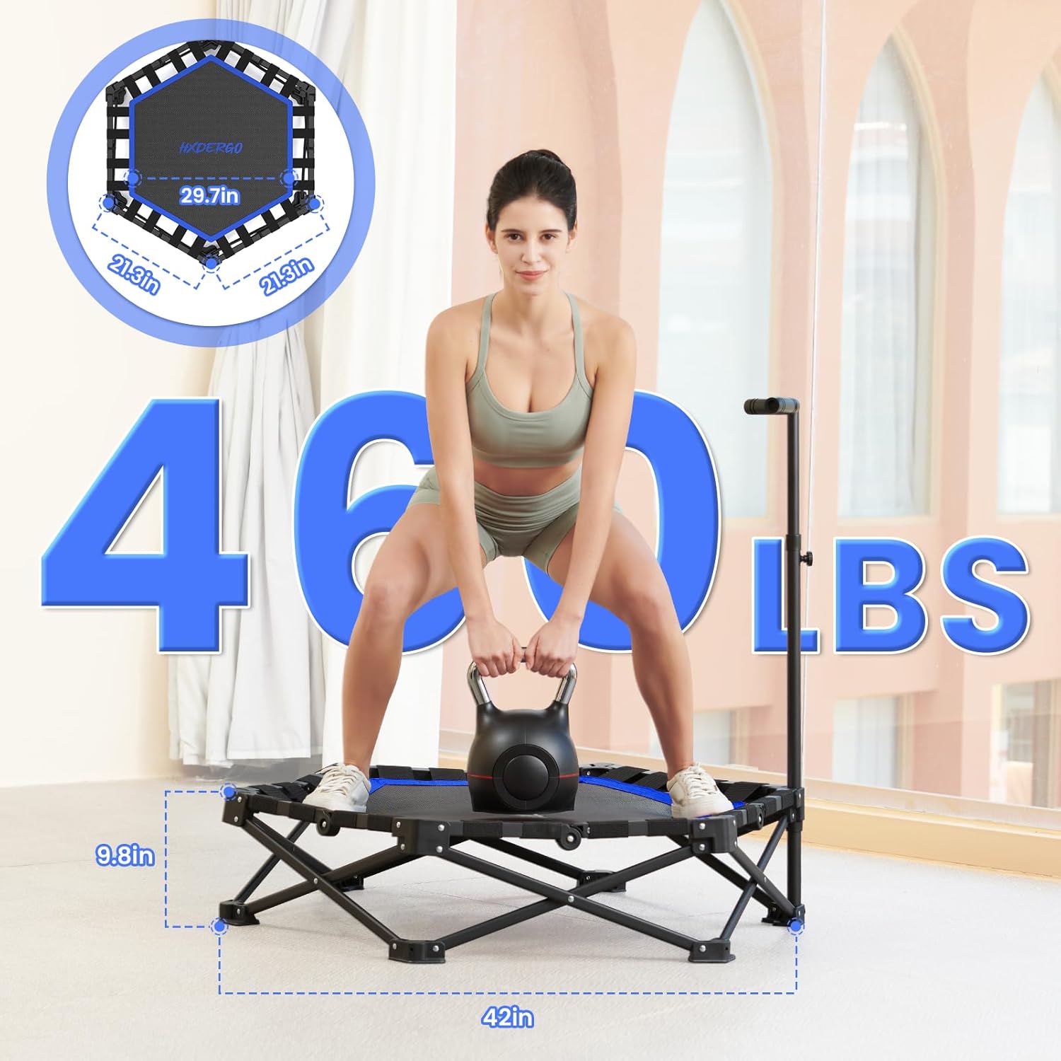 HXD-ERGO Rebounder Trampoline for Adults with Handle, 42''