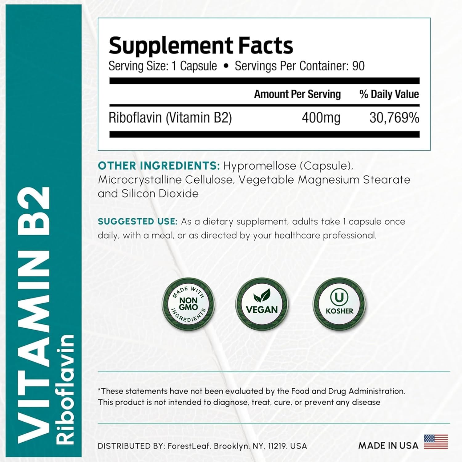 ForestLeaf Vitamin B2 Riboflavin 400mg