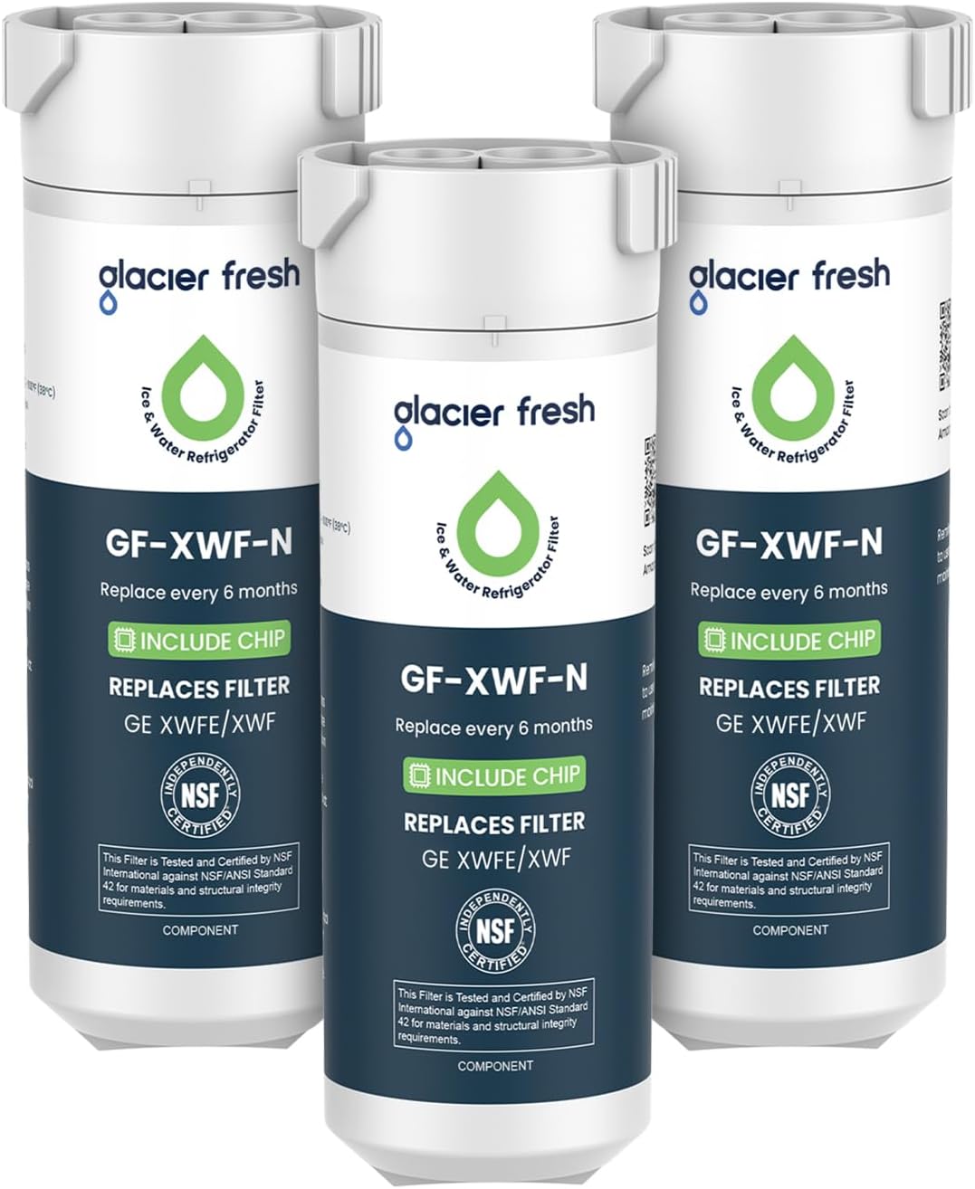 GLACIER FRESH XWFE (Built-in CHIP) Refrigerator Water Filter Pack of 3