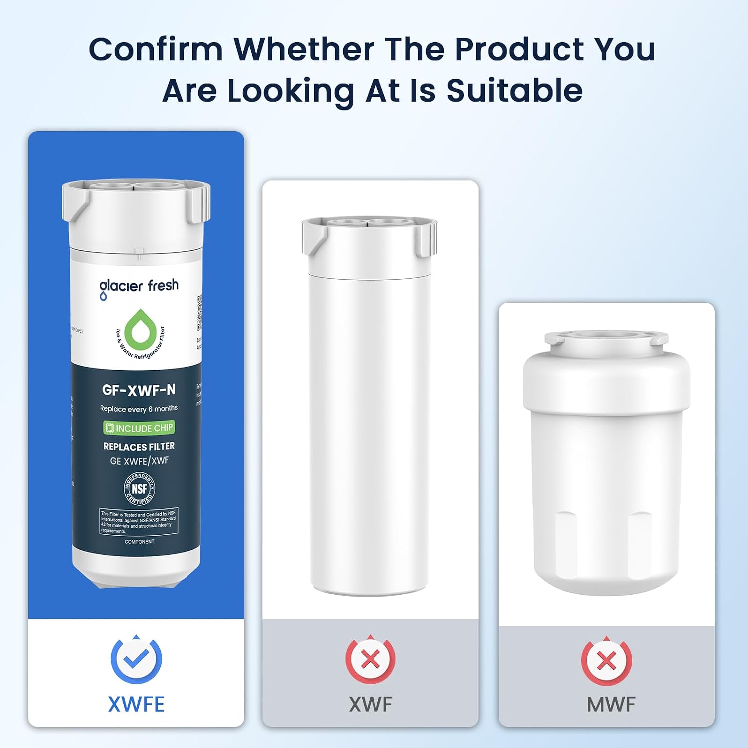 GLACIER FRESH XWFE (Built-in CHIP) Refrigerator Water Filter Pack of 3