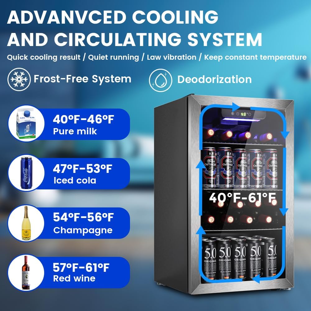 Electactic Mini Fridge 130 Can Beverage Refrigerator Cooler 3.2 Cu.Ft Drink Fridge forSoda Wine Beer Digital Temperature Control Cooler for Home Dorm Bar