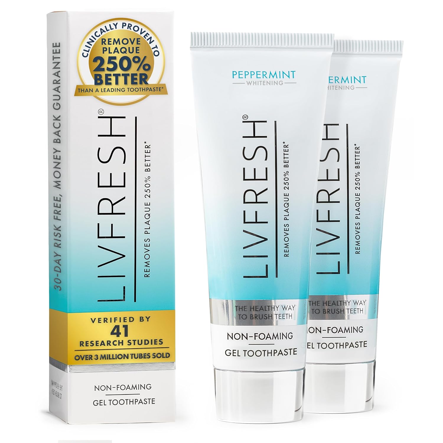 LIVFRESH Toothpaste Gel, Clinically Proven to Remove Plaque 250% Better, Does Not Irritate Gums, Reduces Tartar Buildup, Peppermint, 2 Pack
