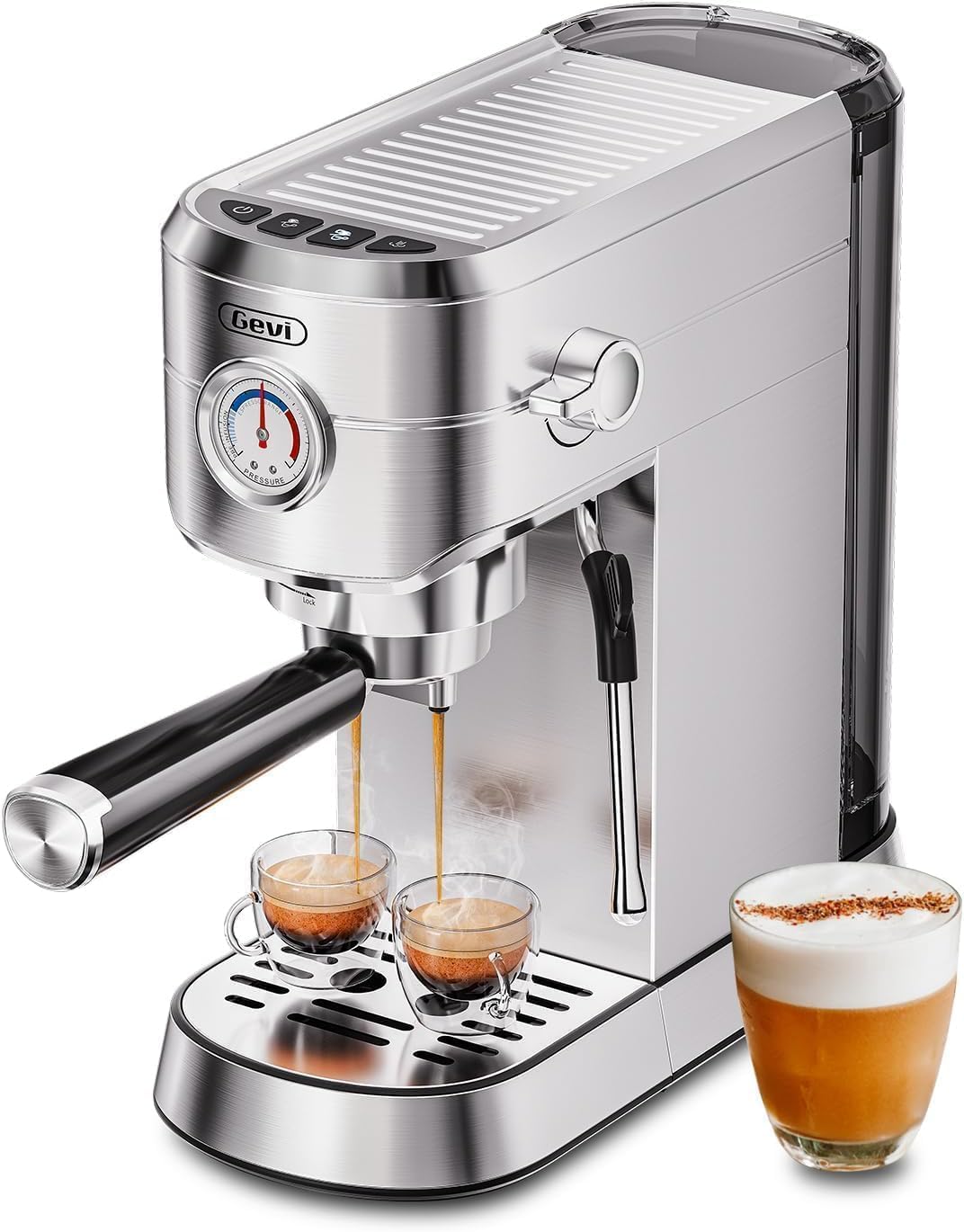 Gevi Commercial Espresso and Coffee Makers Professional 20 Bar Espresso Maker with Milk Frother Stainless Steel Expresso Coffee Machines for Home Compact Cappuccino Machine Great Gift