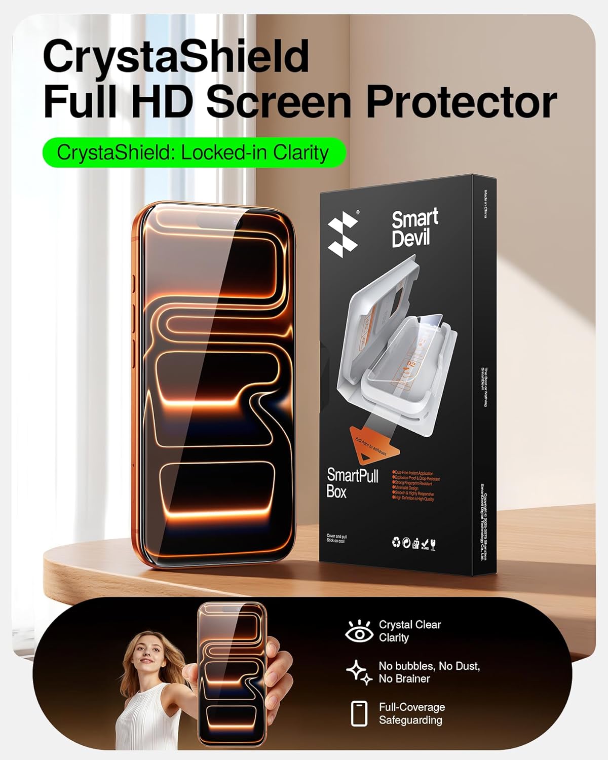 SMARTDEVIL 2-Pack Tempered Glass Screen Protector for iPhone 17 Pro Max SmartPull Box Bubble-Free Instant Install Applicator 9H Military-Grade Protection Case-Friendly