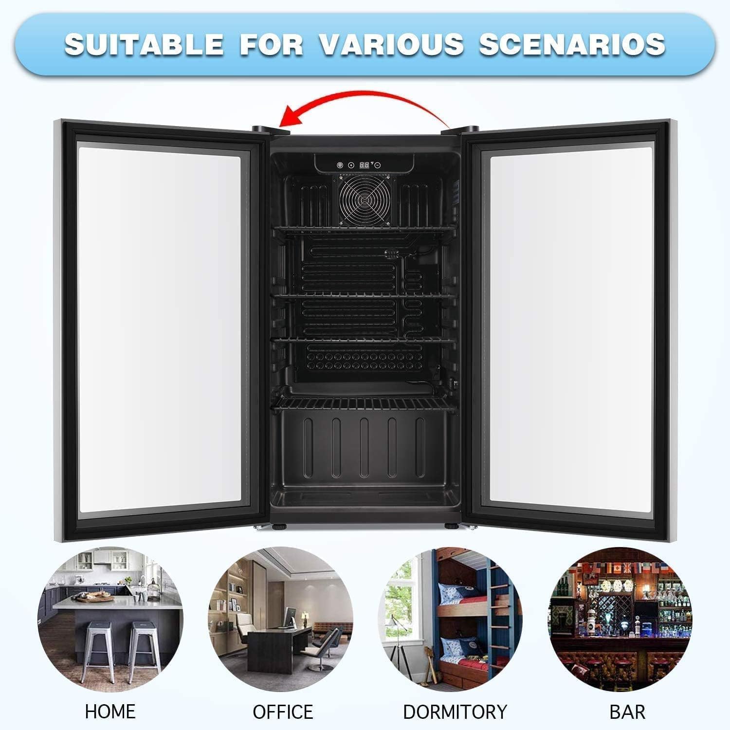 Antarctic Star Beverage Refrigerator Cooler -120 Can Glass Door Mini Fridge for Soda Cola Beer or Wine Constant Glass Door Small Drink Dispenser Clear Front for Home Bar 3.2cu.ft