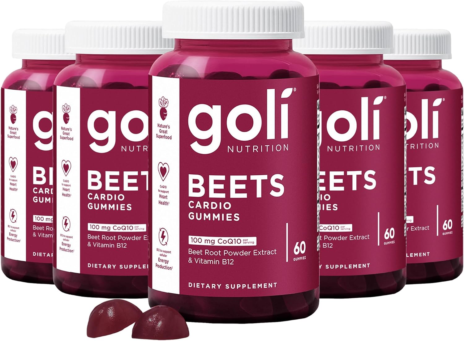 Goli Nutritional Supplement Beets Cardio Gummy - 300 Count(5 Pack of 60) - 100mg CoQ10 & Beet Root Extract - Gluten-Free Vegan Non-GMO and Gelatin-Free. Nature's Great Superfood.