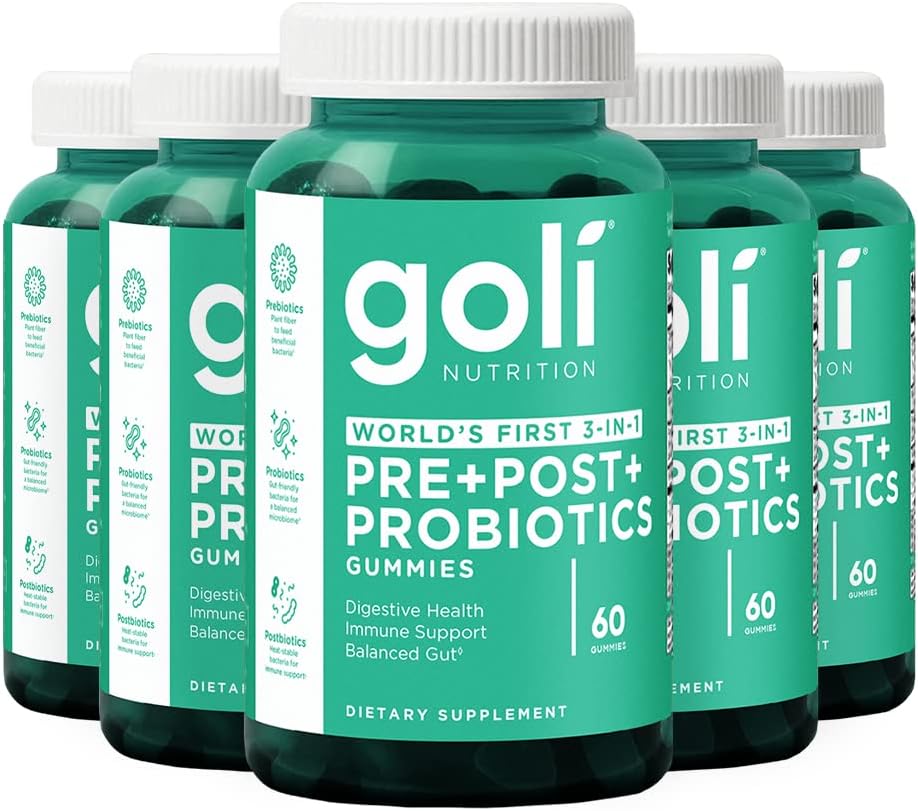 Goli Pre Pro Postbiotic Gummies - Worlds First 3-in-1 Formula with DE111 Probiotics XOS Prebiotics MCC1849 Postbiotics - Vegan Non-GMO Gluten-Free 300 Count (5 Pack)
