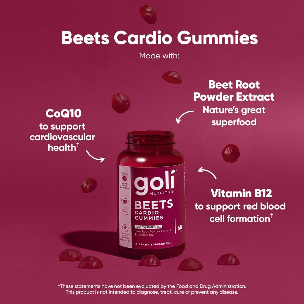 Goli Nutritional Supplement Beets Cardio Gummy - 300 Count(5 Pack of 60) - 100mg CoQ10 & Beet Root Extract - Gluten-Free Vegan Non-GMO and Gelatin-Free. Nature's Great Superfood.