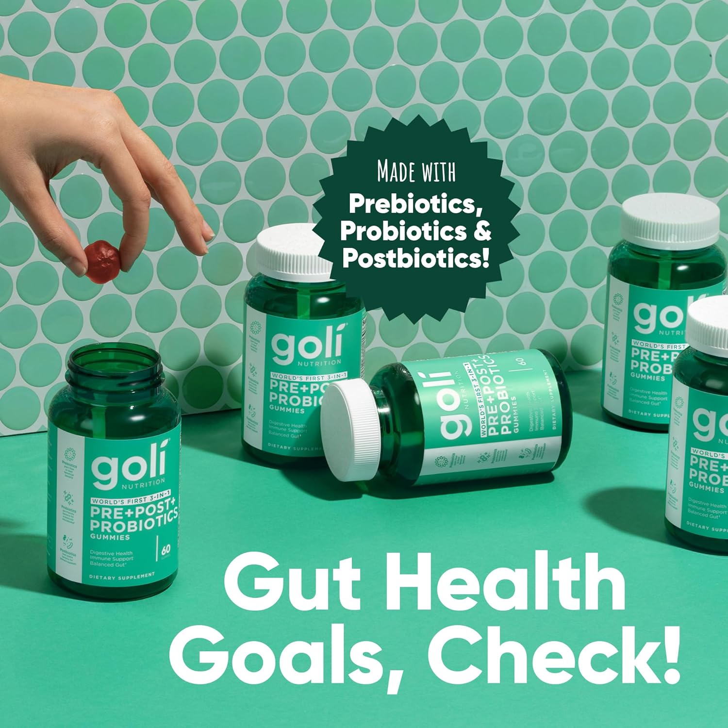 Goli Pre Pro Postbiotic Gummies - Worlds First 3-in-1 Formula with DE111 Probiotics XOS Prebiotics MCC1849 Postbiotics - Vegan Non-GMO Gluten-Free 300 Count (5 Pack)