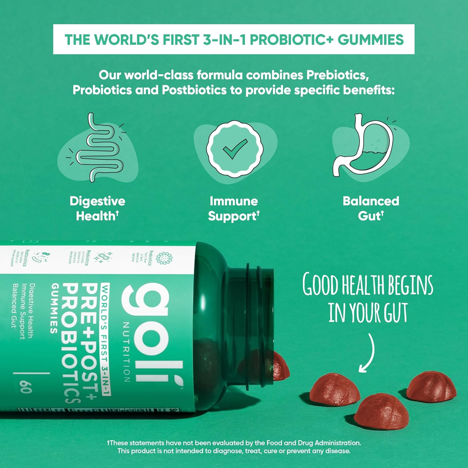Goli Pre Pro Postbiotic Gummies - Worlds First 3-in-1 Formula with DE111 Probiotics XOS Prebiotics MCC1849 Postbiotics - Vegan Non-GMO Gluten-Free 300 Count (5 Pack)