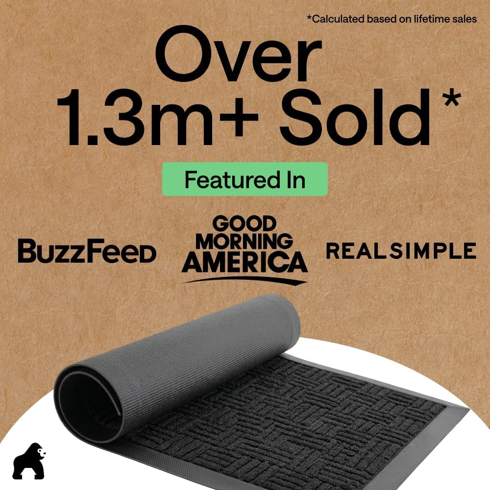 GORILLA GRIP 100% Waterproof All-Season WeatherMAX Doormat 47x35 US Designed Natural Rubber Stain and Fade Resistant Low Profile Indoor Outdoor Door Mats Easy Clean Patio Mat Black Maze