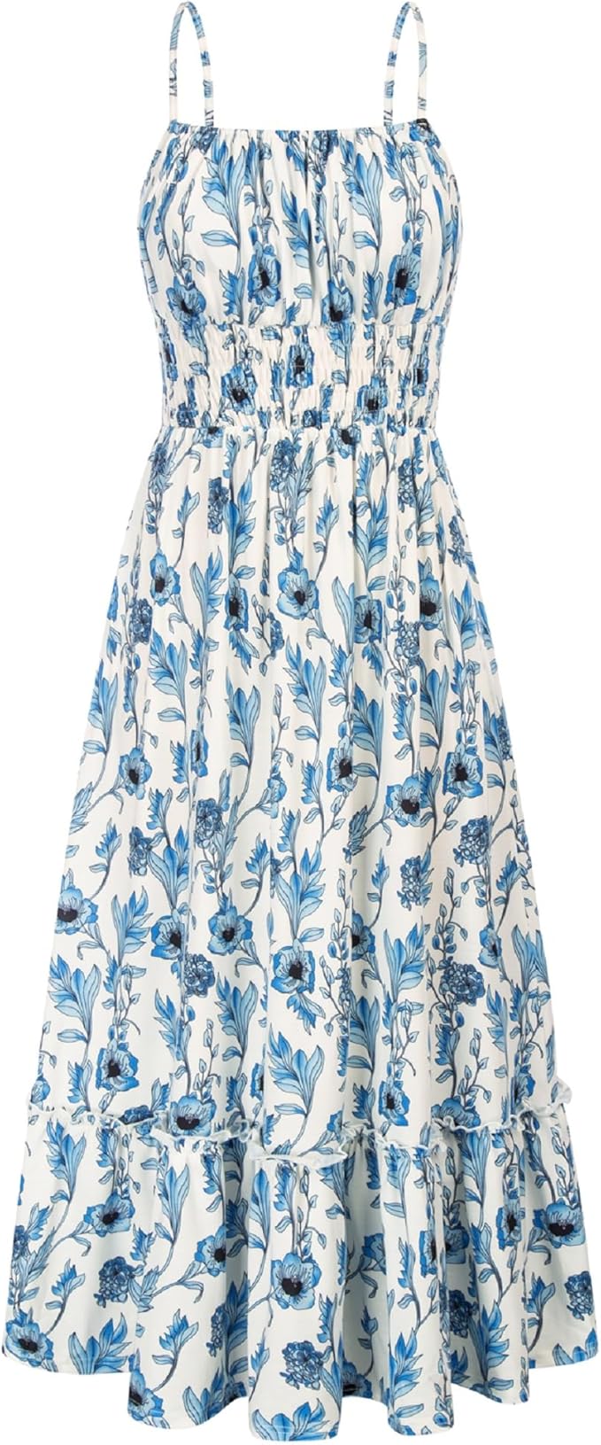 Grace Karin Boho Dresses for Women Spaghetti Strap Maxi Dress Casual Beach Floral A Line Tiered Summer Sundress Blue Floral M