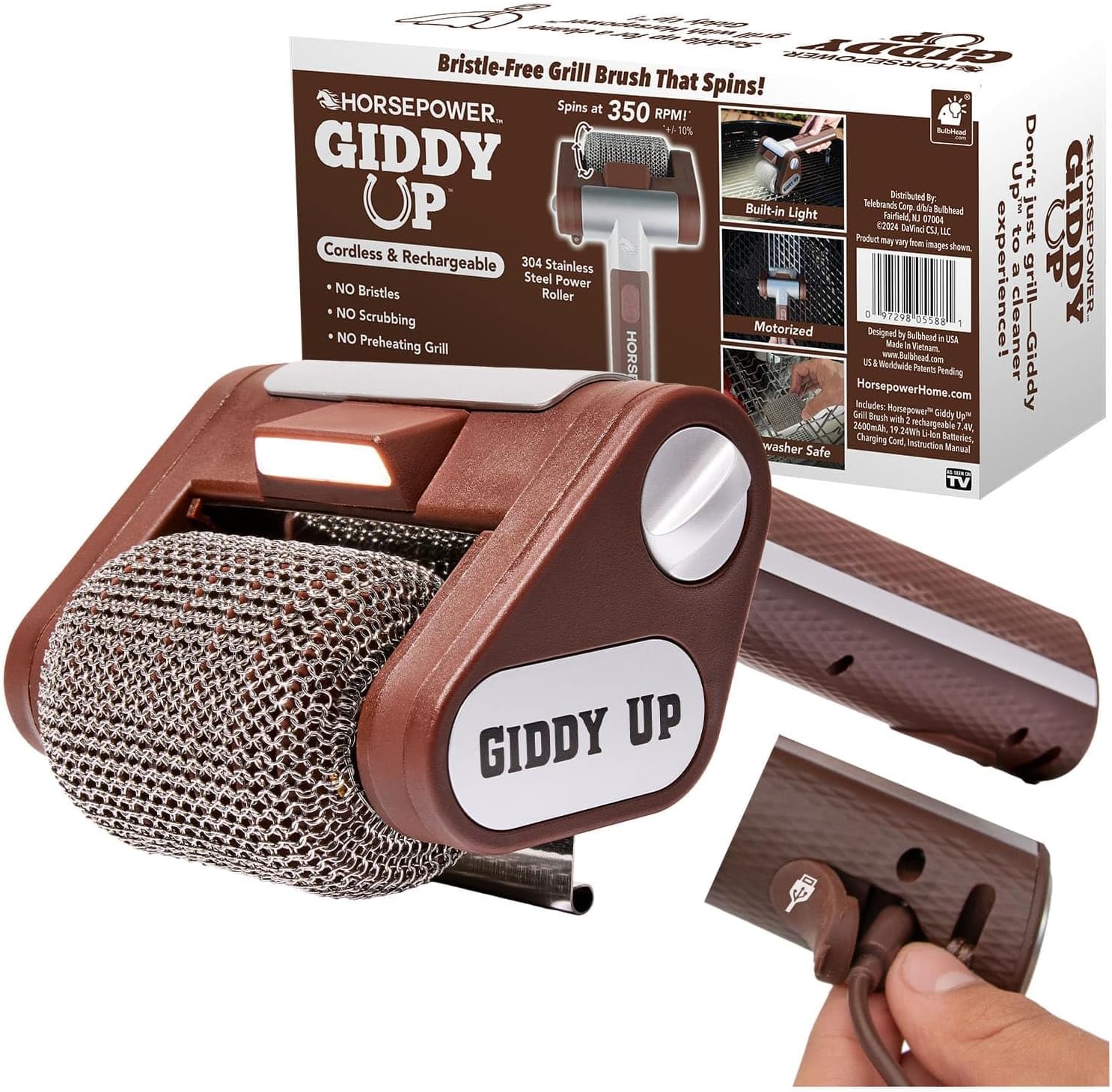 HorsePower Giddy Up Grill Cleaner, Cordless Rechargeable, As Seen on TV