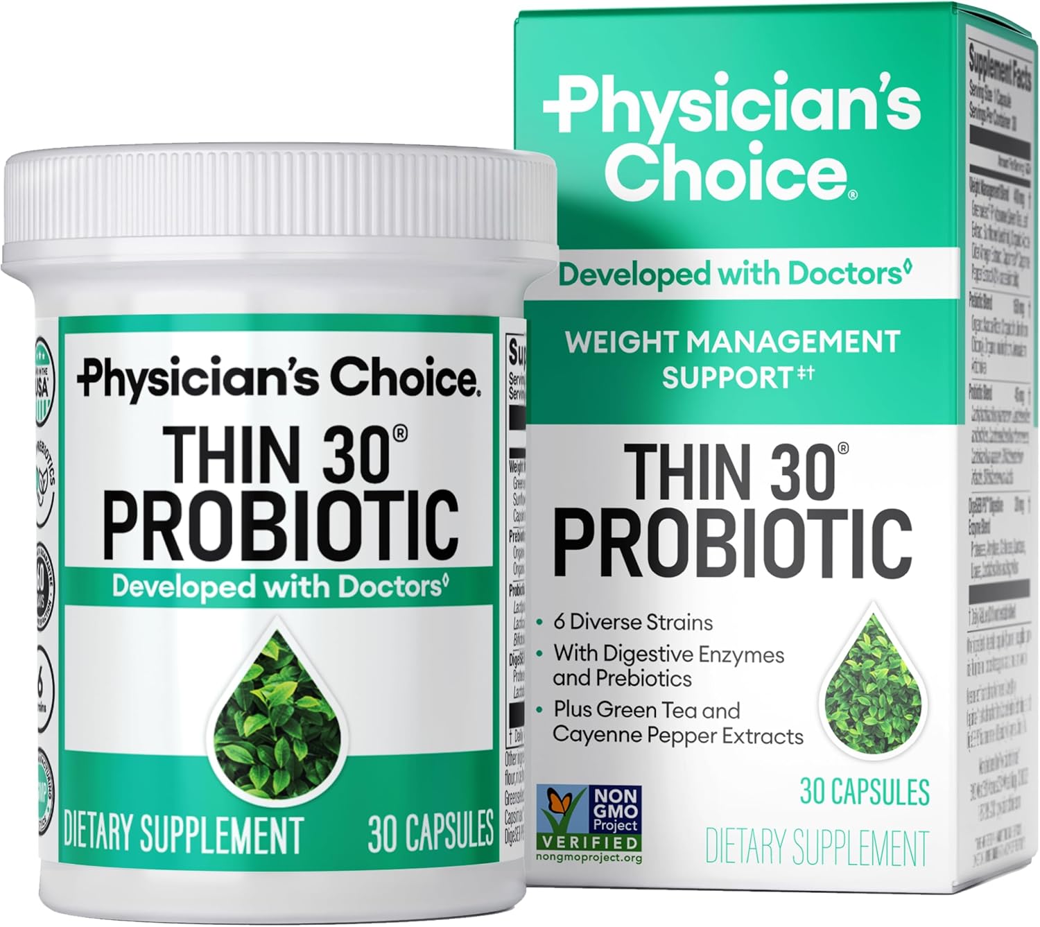 Physician's CHOICE Probiotics for Weight Management & Bloating - 6 Probiotic Strains - Prebiotics - Key ingredient Cayenne - Supports Gut Health - Weight Management for Women & Men - Green Tea - 30 CT