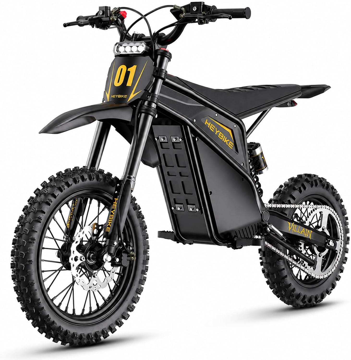 Heybike Villain Electric Dirt Bike 4160W E Dirt Bike with 52V 26AH Battery 14"/12" Fat Tire Electric Motorcycle for Teens Max 45MPH Ebike with Reversing FunctionÔºàEbony Black+"L" HelmetÔºâ