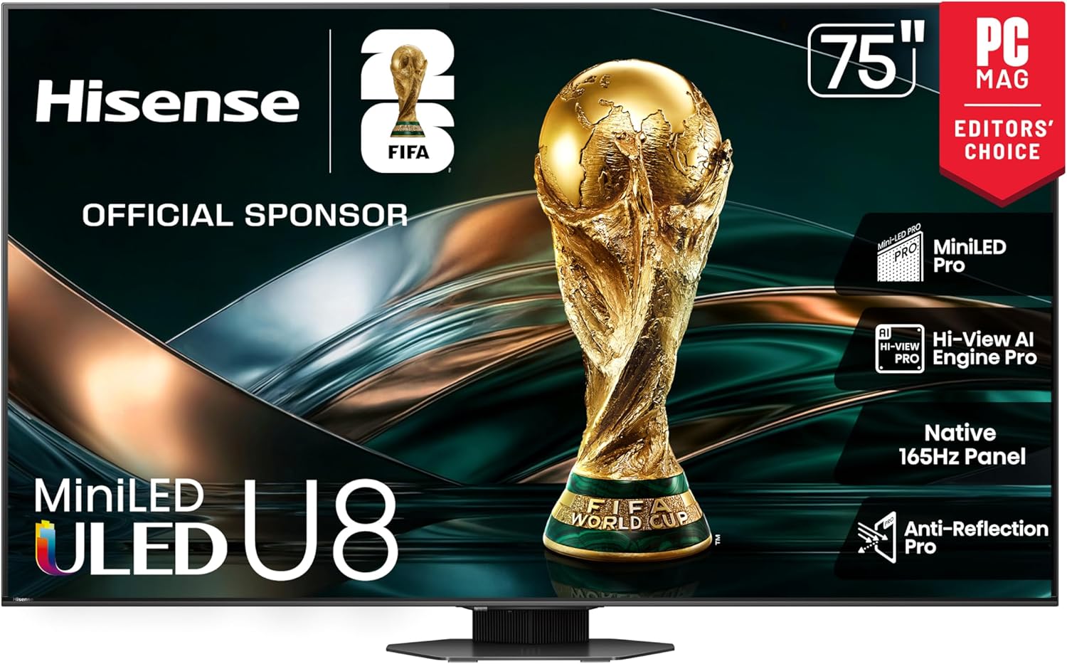 Hisense 75" U8 Series ULED Mini-LED 4K UHD Smart Google TV (75U8QG) - QLED, Native 165Hz, VRR 288, Up to LD5600, 5000 Nits, HDR10+, Dolby Vision IQ · Atmos, IMAX Enhanced, 4.1.2 Ch Audio, 75 inch