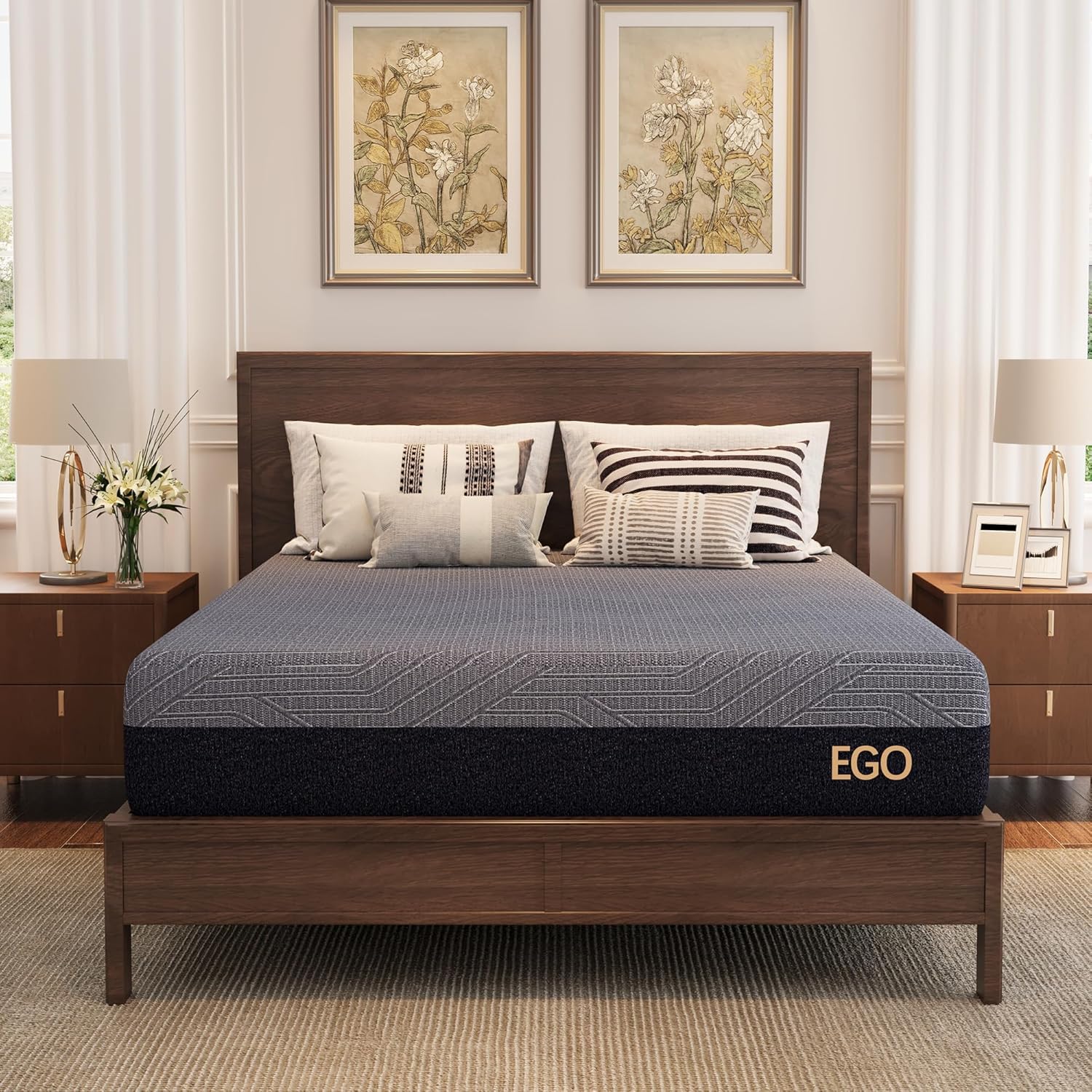 EGOHOME 10 Inch California King Mattress Copper Gel Cooling Memory Foam Mattress for Back Pain Relief Therapeutic Double Mattress Bed in a Box Made in USA CertiPUR-US Certified 72x84x10 Black