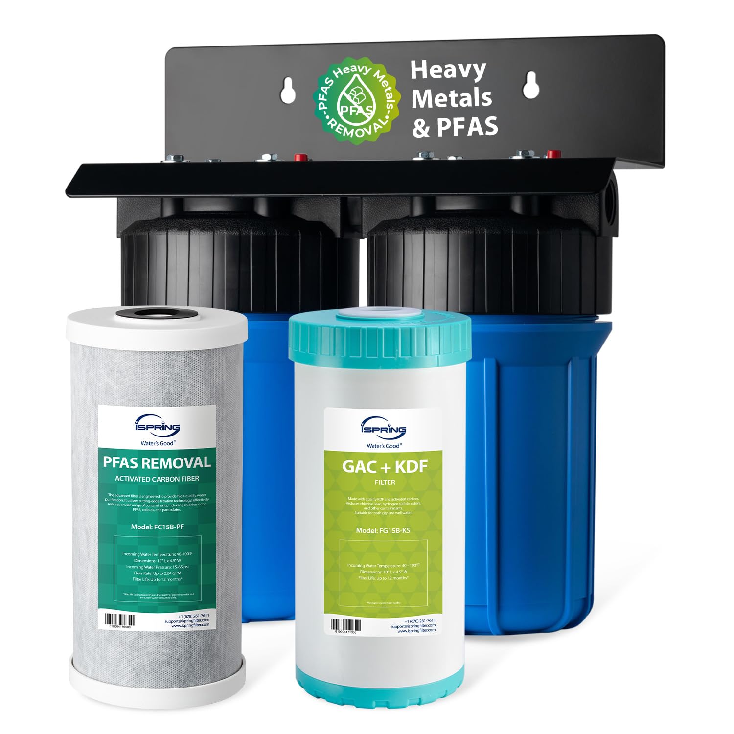 iSpring PFAS & Heavy Metals Whole House Water Filter System SGS-Tested to Reduce 99% PFAS 2-Stage Filtration Removes Lead Heavy Metals Chlorine Sediment & Odor 1‚Äù Inlet/Outlet Model: WGB21B-PFKS