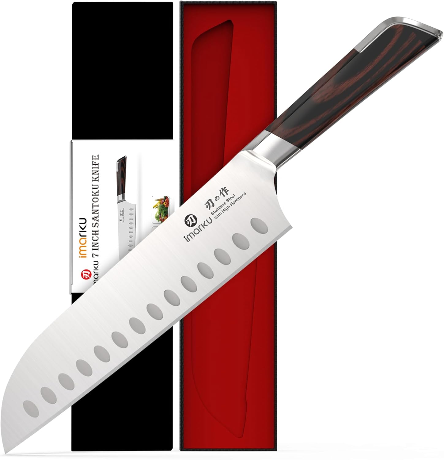 imarku Japanese Santoku Knife 7 Inch Ultra Sharp Chef Knife Professional Grade Powder High Carbon Steel Forged Kitchen Knife PakkaWood Ergonomic Handle Gifts for Women and Men