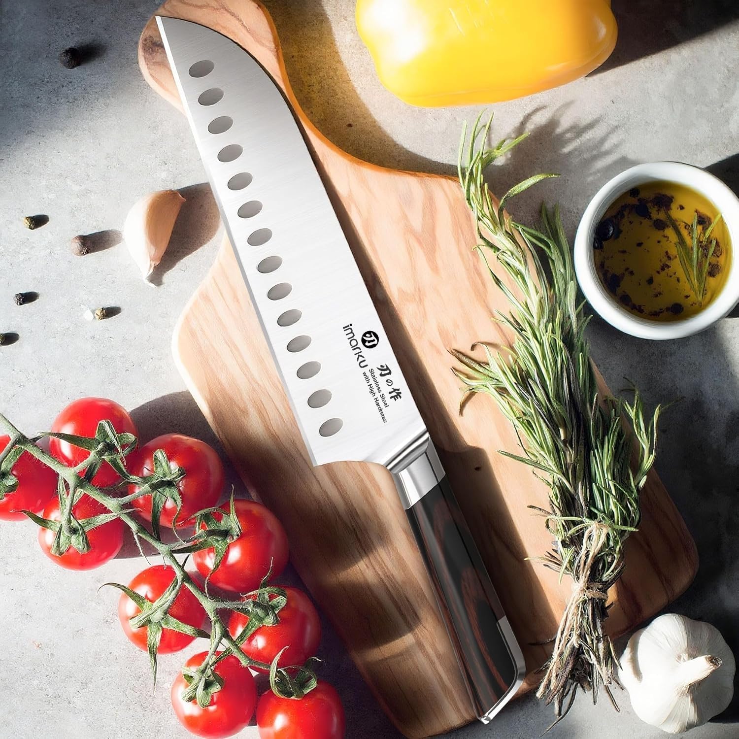 imarku Japanese Santoku Knife 7 Inch Ultra Sharp Chef Knife Professional Grade Powder High Carbon Steel Forged Kitchen Knife PakkaWood Ergonomic Handle Gifts for Women and Men