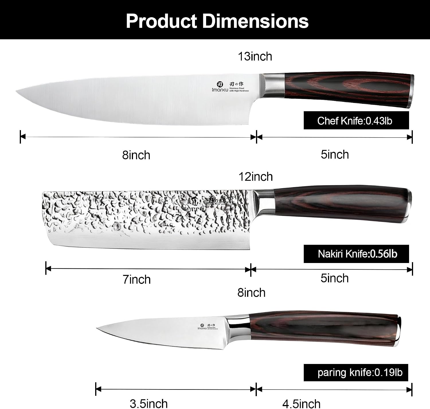 imarku 3 Pieces Knife set Japanese HC Stainless Steel Kitchen Knife Set Professional Chef Knife Set With Ergonomic Pakkawood Handle Ultra Sharp Knives Set for Kitchen & Home Cooking Gifts Box