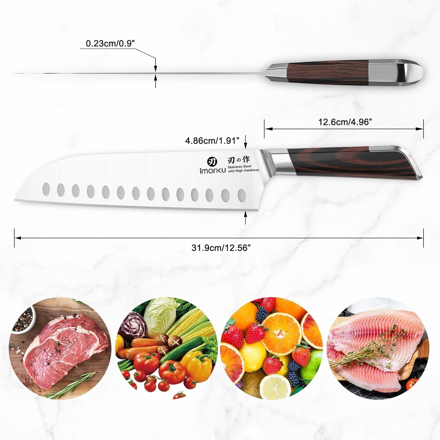 imarku Japanese Santoku Knife 7 Inch Ultra Sharp Chef Knife Professional Grade Powder High Carbon Steel Forged Kitchen Knife PakkaWood Ergonomic Handle Gifts for Women and Men