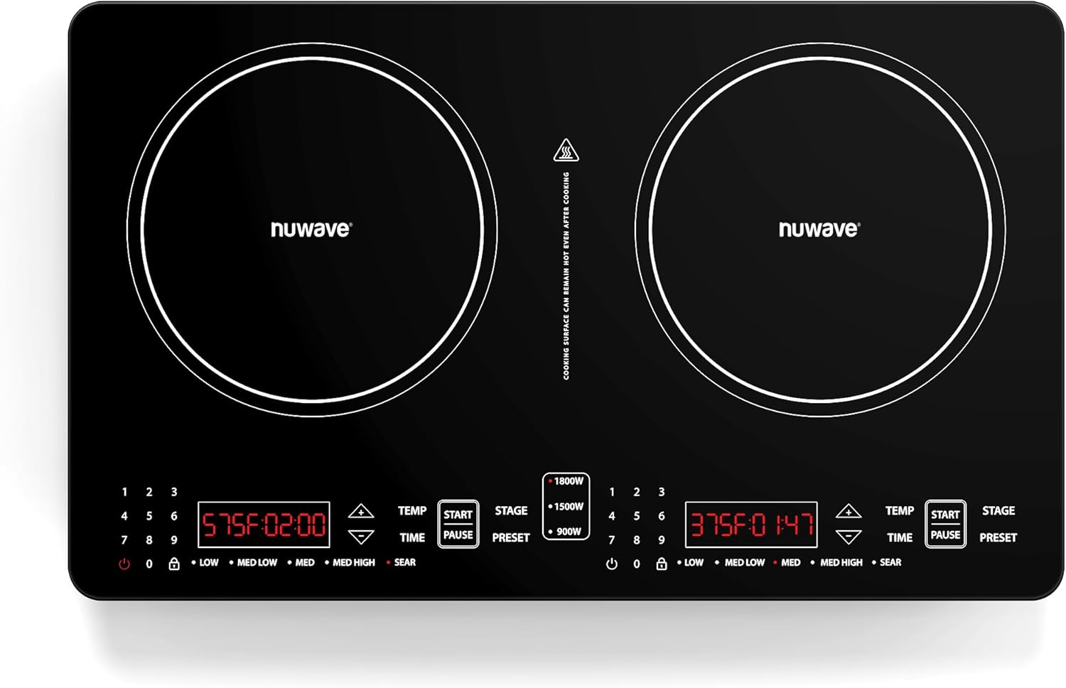 Nuwave PIC Double Portable Induction Cooktop, 900W/1500W/1800W Options, Two 8” Heating Zones, 106 Precise Temperatures from 50°F–575°F in 5°F Increments