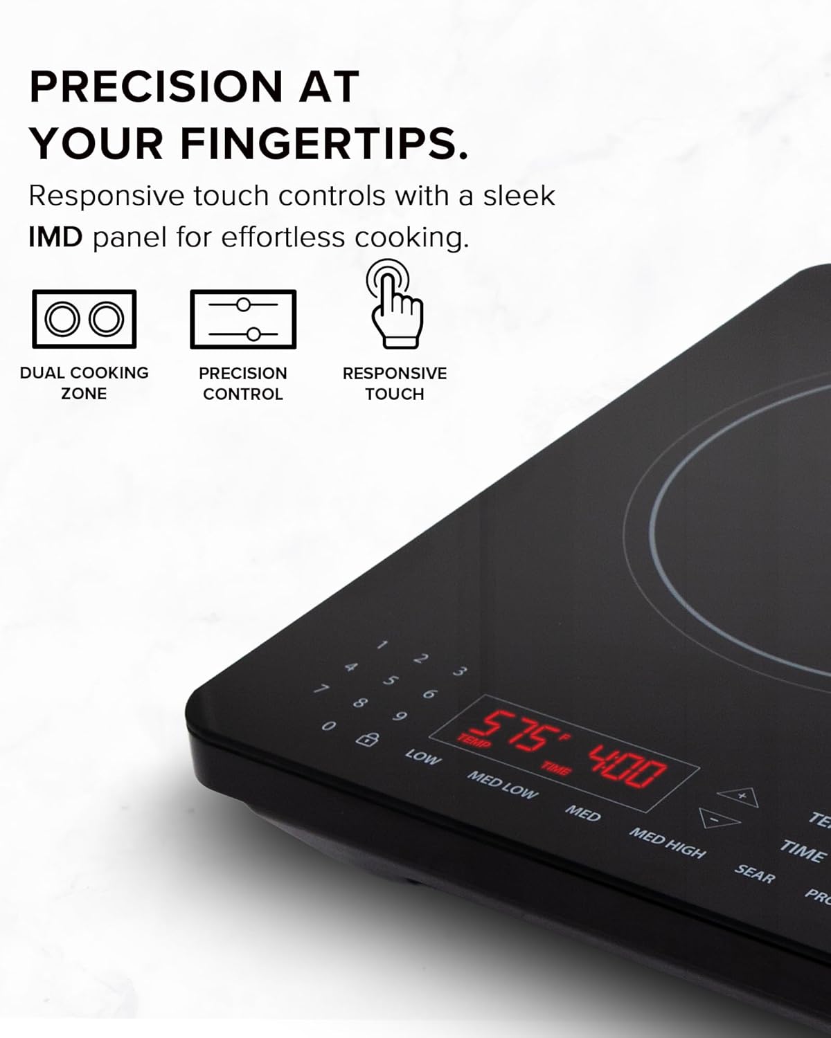 Nuwave PIC Double Portable Induction Cooktop, 900W/1500W/1800W Options, Two 8” Heating Zones, 106 Precise Temperatures from 50°F–575°F in 5°F Increments