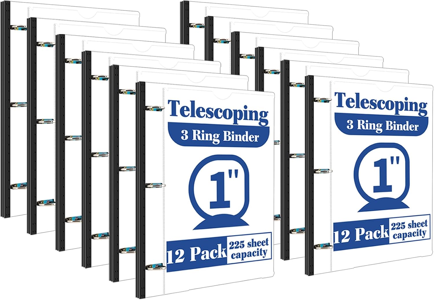 INFUN 1 Inch Telescoping 3 Ring Binder -12 PCS-White, Flexible Binders with Customizable Front Cover and Clear Catalog Pocket, 1Inch Rings,Holds 8.5x11 inch Paper