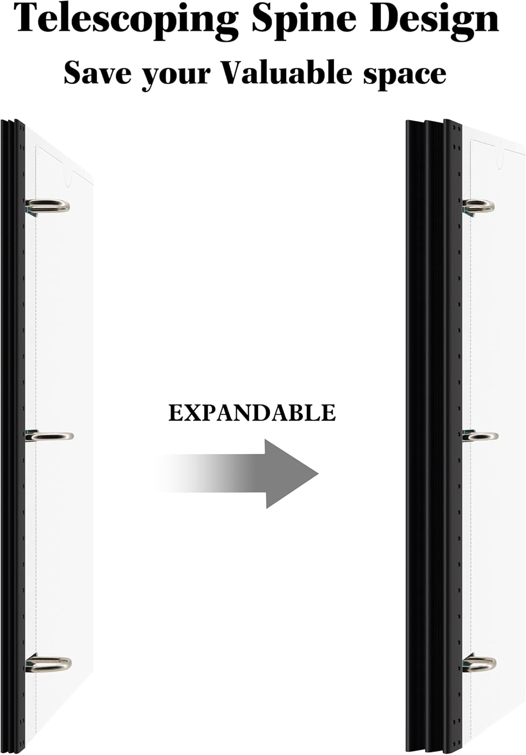 INFUN 1 Inch Telescoping 3 Ring Binder -12 PCS-White, Flexible Binders with Customizable Front Cover and Clear Catalog Pocket, 1Inch Rings,Holds 8.5x11 inch Paper