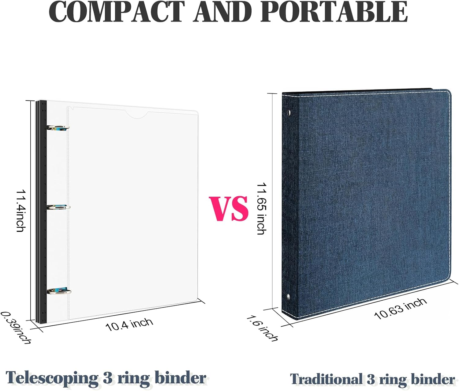 INFUN 1 Inch Telescoping 3 Ring Binder -12 PCS-White, Flexible Binders with Customizable Front Cover and Clear Catalog Pocket, 1Inch Rings,Holds 8.5x11 inch Paper