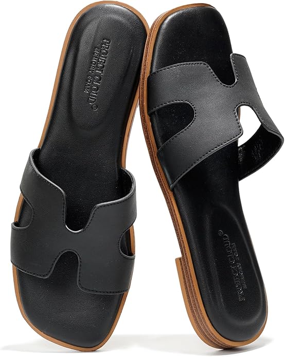 Project Cloud 100% Genuine Leather Sandals for Women 2026 - Fashion Flat Womens Sandals with Memory Foam Insole Slides Sandals Women Footwear - Mules Women's Sandals (Jannel Bone 9)