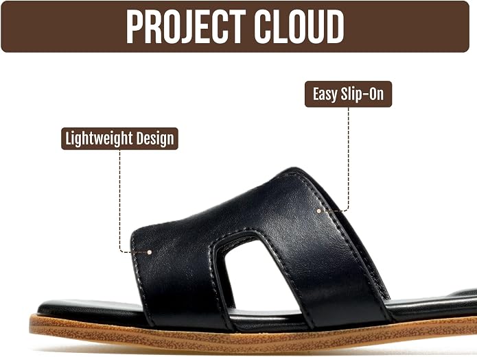 Project Cloud 100% Genuine Leather Sandals for Women 2026 - Fashion Flat Womens Sandals with Memory Foam Insole Slides Sandals Women Footwear - Mules Women's Sandals (Jannel Bone 9)