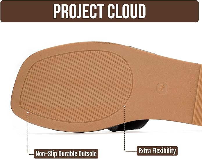 Project Cloud 100% Genuine Leather Sandals for Women 2026 - Fashion Flat Womens Sandals with Memory Foam Insole Slides Sandals Women Footwear - Mules Women's Sandals (Jannel Bone 9)