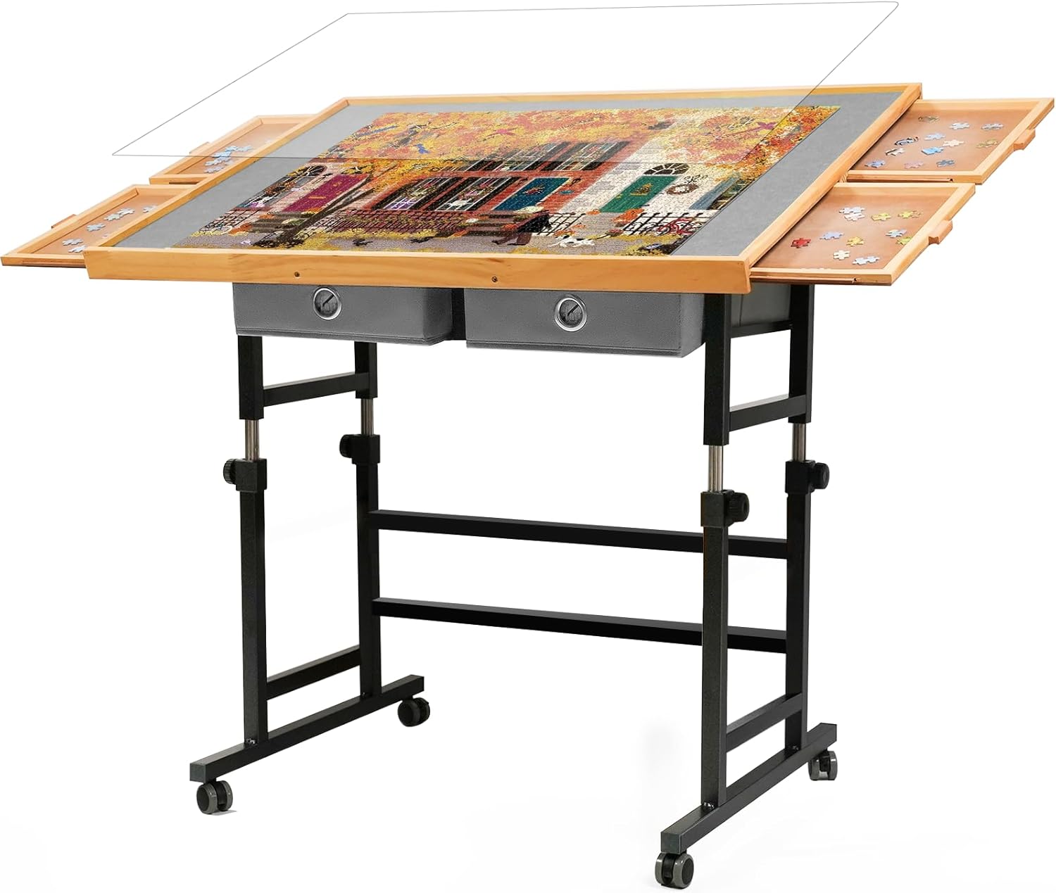 BuilderButler 1500 Pieces Puzzle Table with Wheels, with Drawers and Cover, 33.58" x 24.92" Adjustable Height & 45° Tilting, Puzzle Board for Adults