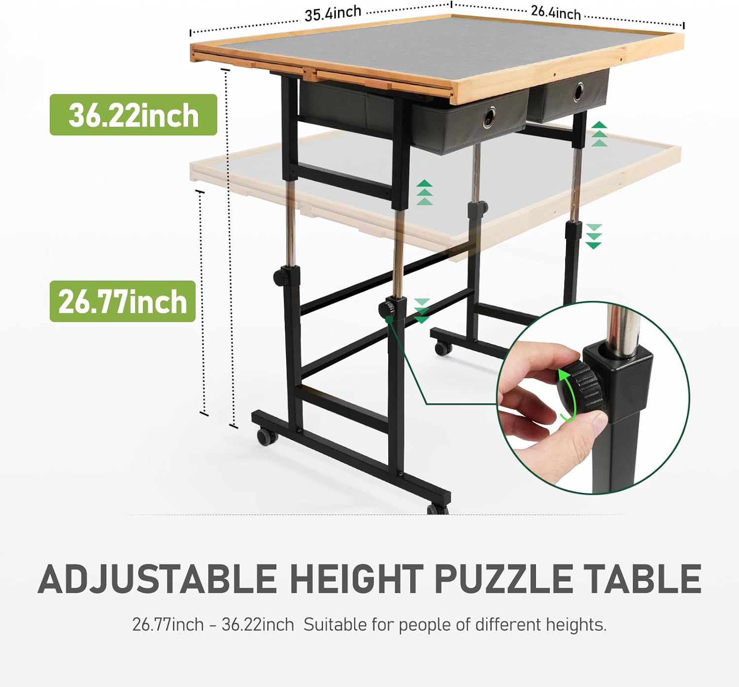 BuilderButler 1500 Pieces Puzzle Table with Wheels, with Drawers and Cover, 33.58" x 24.92" Adjustable Height & 45° Tilting, Puzzle Board for Adults