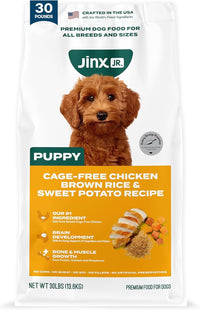 Jinx Premium Puppy Dog Food- Real Chicken, Brown Rice & Sweet Potato, Puppy Food with DHA, Protein & Calcium for Brain Health - Probiotics for Digestive Support - No Fillers - 30lb, 30 Pound (Pack of 1), Chicken Puppy