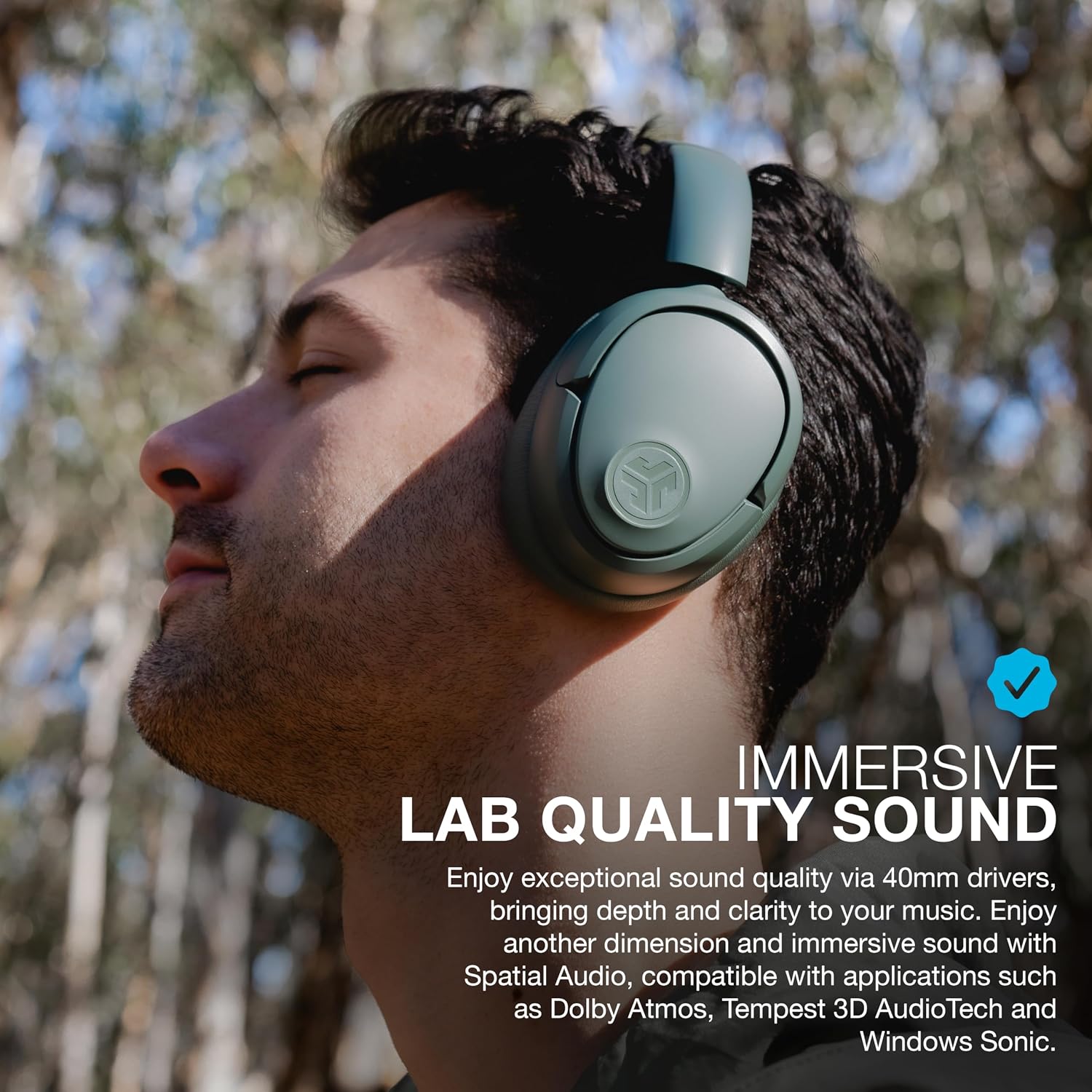 JLab JBuds Lux ANC Over Ear Headphones Bundle with JBuds Mini True Wireless Earbuds Active Noise Cancelling Bluetooth multipoint Sage