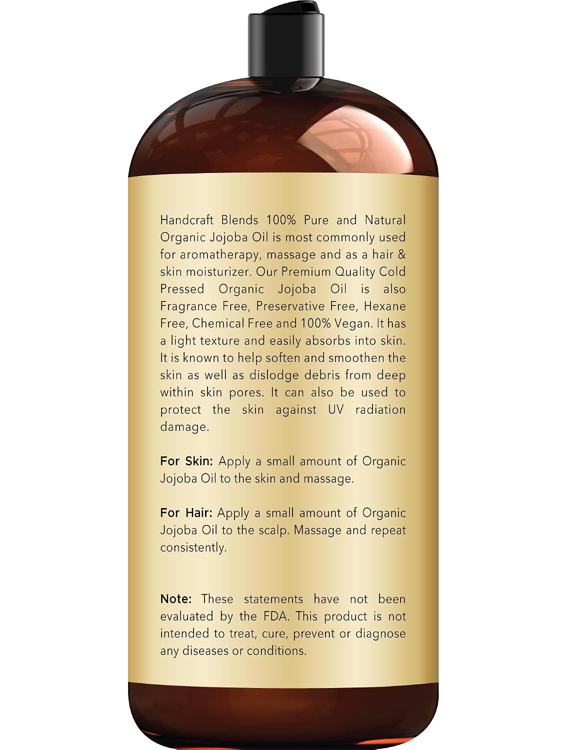 Handcraft Blends USDA Organic Jojoba Oil | Cold-Pressed | 28 Fl Oz | 100% Pure & Natural | for Hair Skin & Face | Premium Grade Carrier Oil | for Massage & Aromatherapy | Hexane-Free