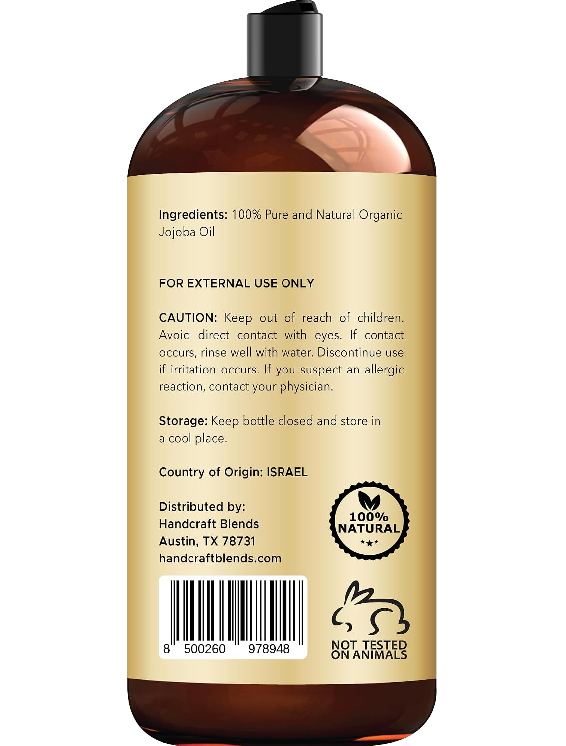Handcraft Blends USDA Organic Jojoba Oil | Cold-Pressed | 28 Fl Oz | 100% Pure & Natural | for Hair Skin & Face | Premium Grade Carrier Oil | for Massage & Aromatherapy | Hexane-Free