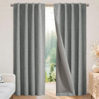 Joydeco Blackout Curtains for Bedroom - 100% Light Blocking 2 Panels Light Grey Drapes 66"W x 108"L Thermal Insulated Room Darkening Curtains Linen Textured for Living Room Rod Pocket & Back Tabs
