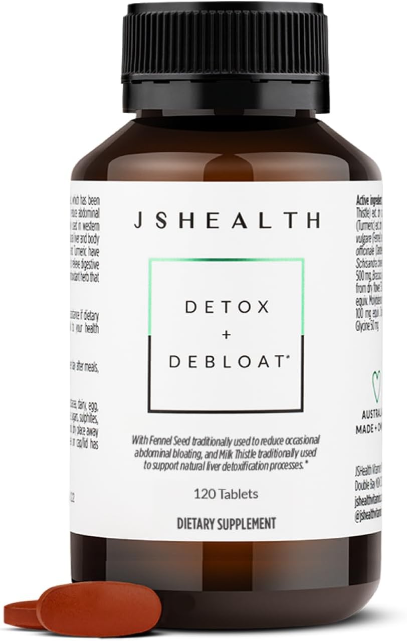 JSHealth Detox + Debloat. Bloating Relief for Women with Milk Thistle Turmeric and Fennel. Liver Health and Gut Support. Nutritionist-Formulated (120 Tablets)
