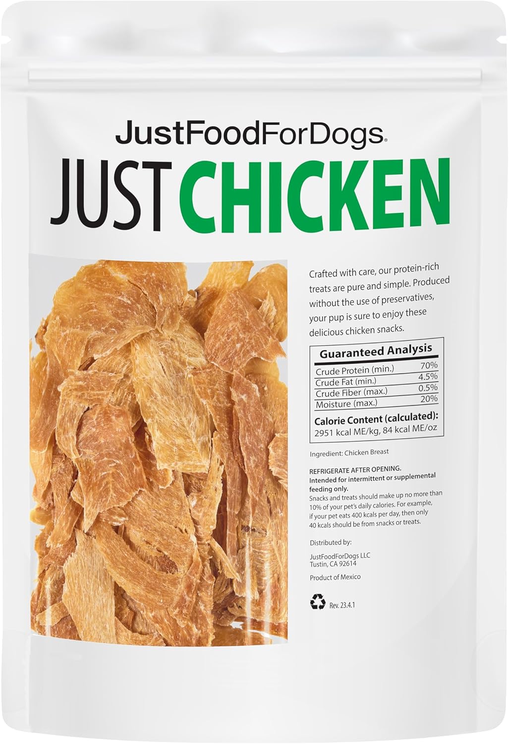 JustFoodForDogs Single Ingredient Healthy Dog Treats and Dog Snacks Jerky Treats Human Grade Preservative and Grain Free Rawhide Free Chews Low Calorie Treat - Chicken Breast 18 oz
