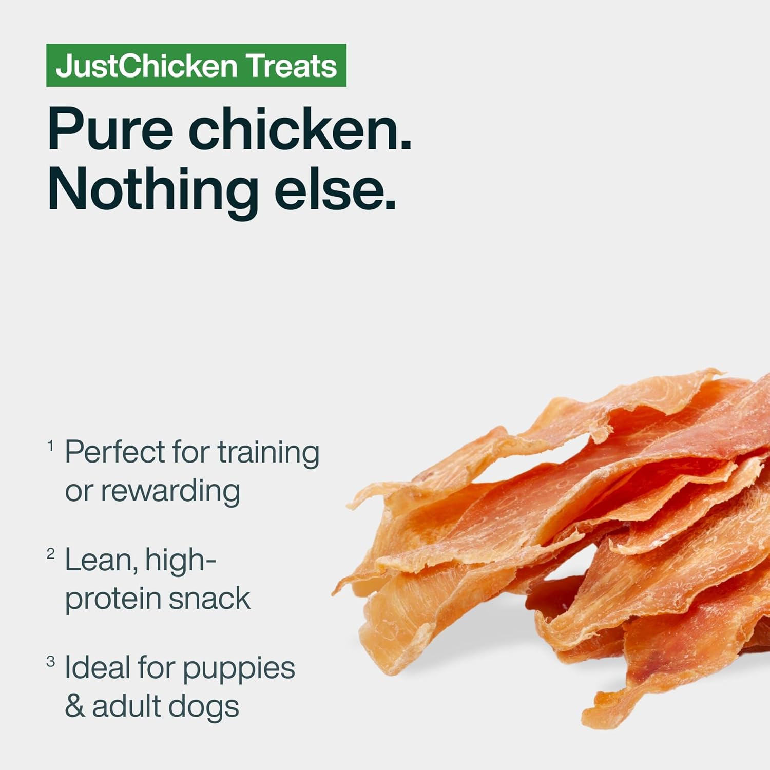 JustFoodForDogs Single Ingredient Healthy Dog Treats and Dog Snacks Jerky Treats Human Grade Preservative and Grain Free Rawhide Free Chews Low Calorie Treat - Chicken Breast 18 oz
