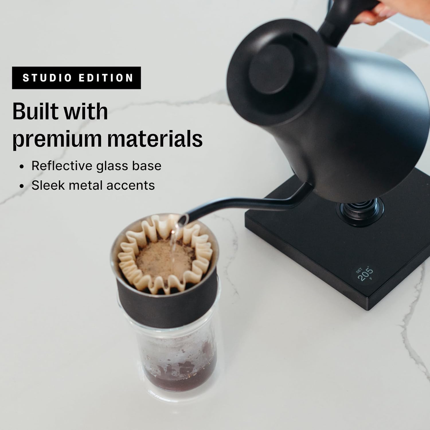 Fellow Stagg EKG Pro Studio Edition Electric Gooseneck Kettle - Pour-Over Coffee Tea Quick Heating Precise Temperature Control Scheduling Built-in Brew Timer-Matte Black with Walnut Handle 0.9 L