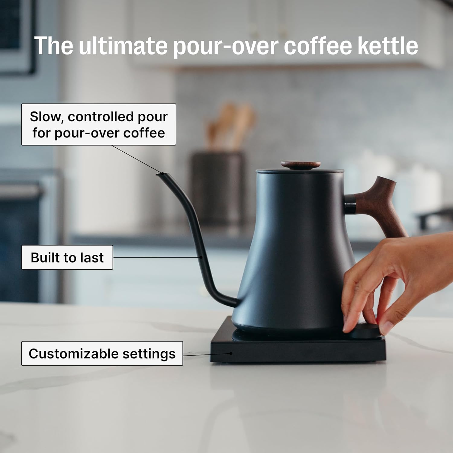 Fellow Stagg EKG Pro Studio Edition Electric Gooseneck Kettle - Pour-Over Coffee Tea Quick Heating Precise Temperature Control Scheduling Built-in Brew Timer-Matte Black with Walnut Handle 0.9 L