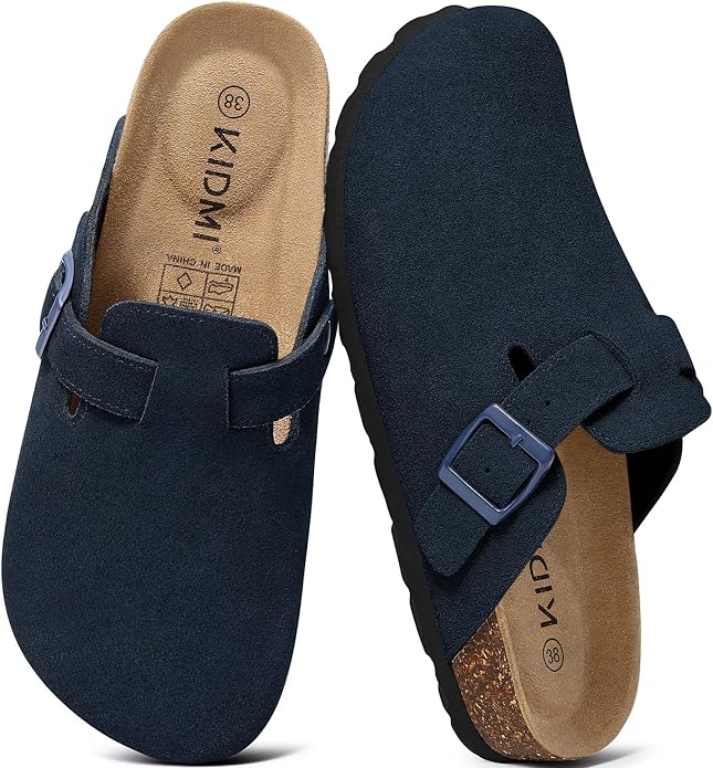 KIDMI Genuine Suede Clogs for Women Men Cork Footbed Mules Potato Shoes