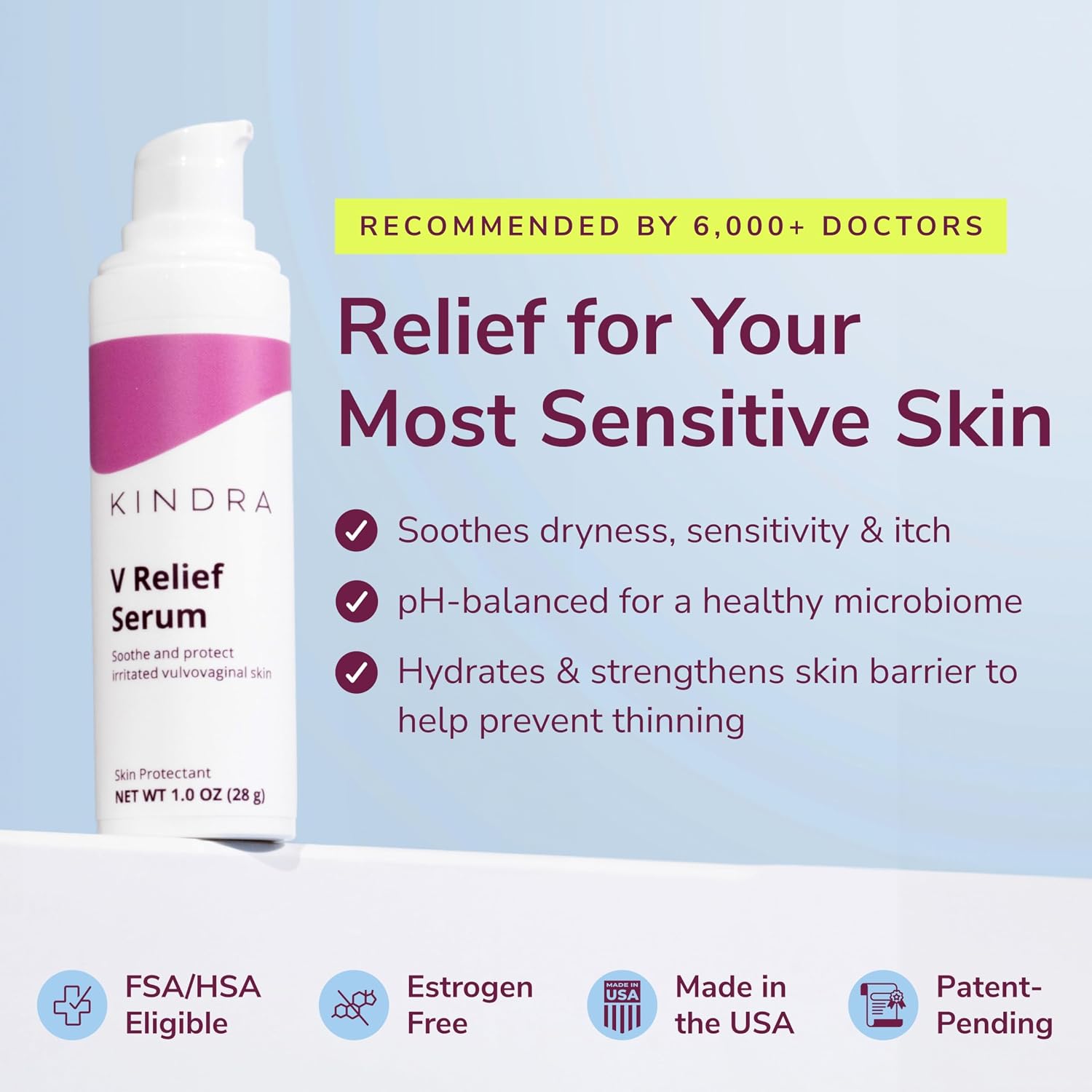 Kindra V Relief Serum - Perimenopause & Menopause Support Moisturizer for Intimate Discomfort - Vegan Feminine Moisturizer for Intimate Skin Care Specially Formulated for Sensitive Skin - (1oz)