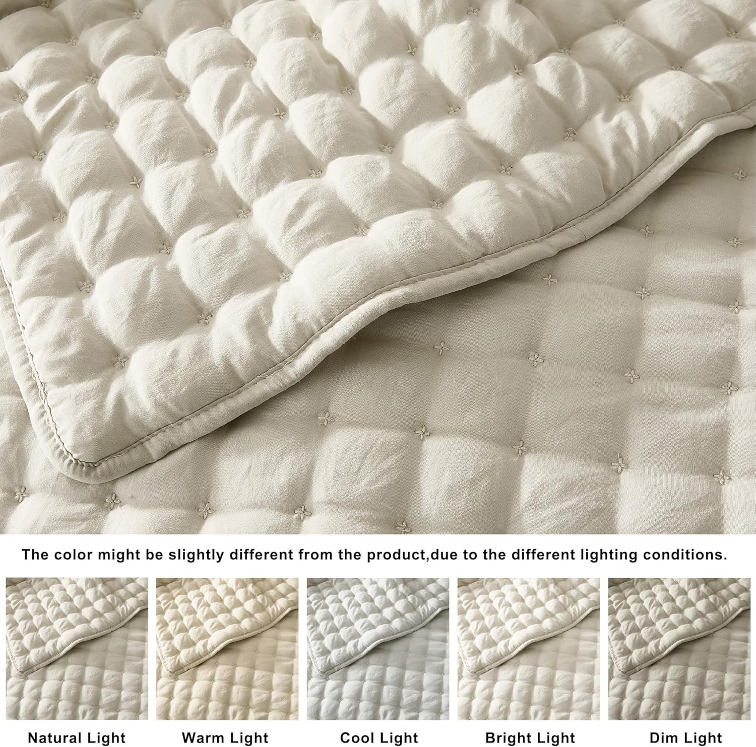 WDCOZY Beige California Oversized Cal King Size Quilt Bedding Sets with 2 Pillow Shams, Neutral Lightweight Soft Bedspread Coverlet Bed Cover for All Season, 3 Pieces, 116x106 inches