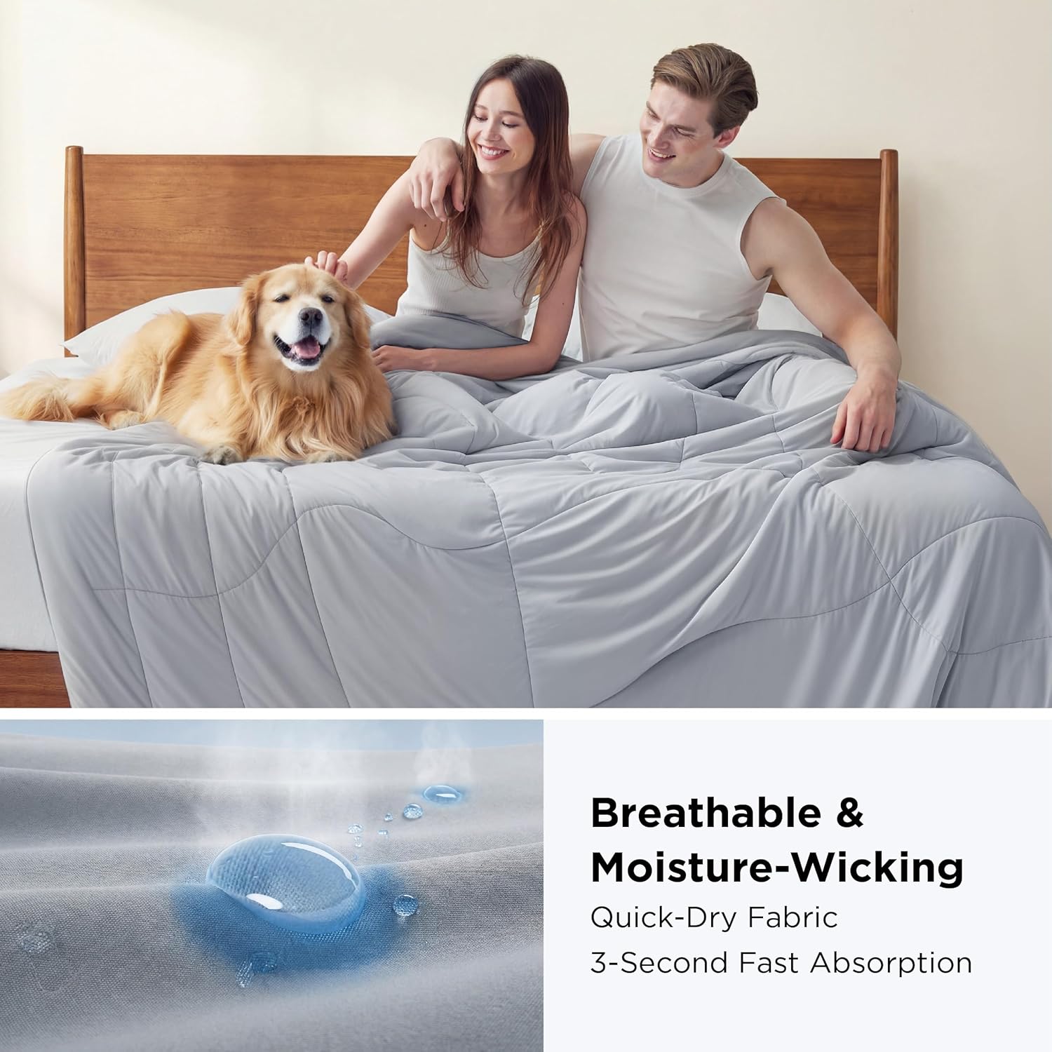Bedsure Cooling Comforter Cal King - Cooling Blankets for Hot Sleepers Lightweight Comforter for Summer with Dual-Sided Cool Tech Soft Breathable Cold Blanket for Sleeping Grey 102x96 Inches